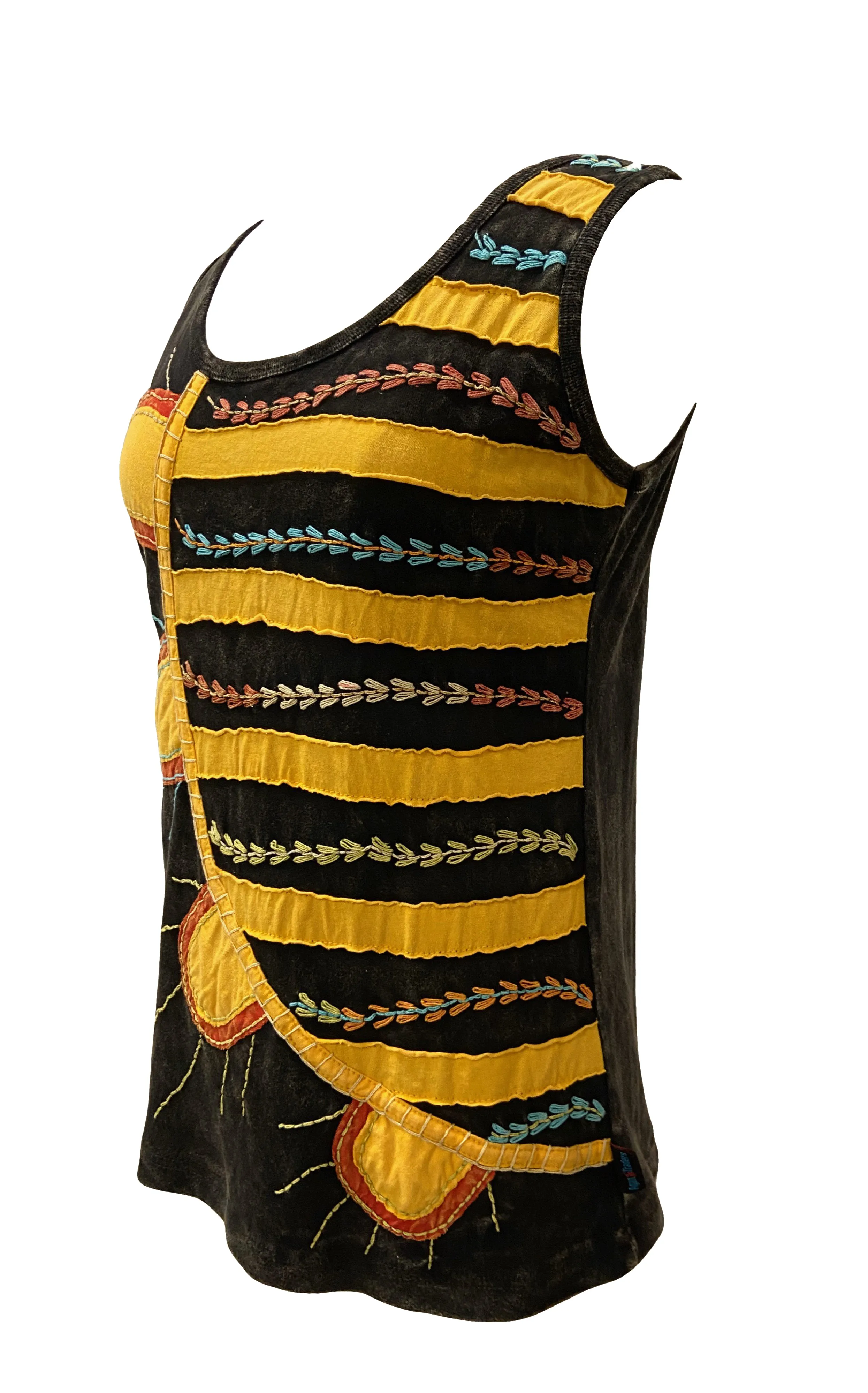 0040 RB Soft Knit Sleeveless Wide Strap Embroidered Tank Top Blouse