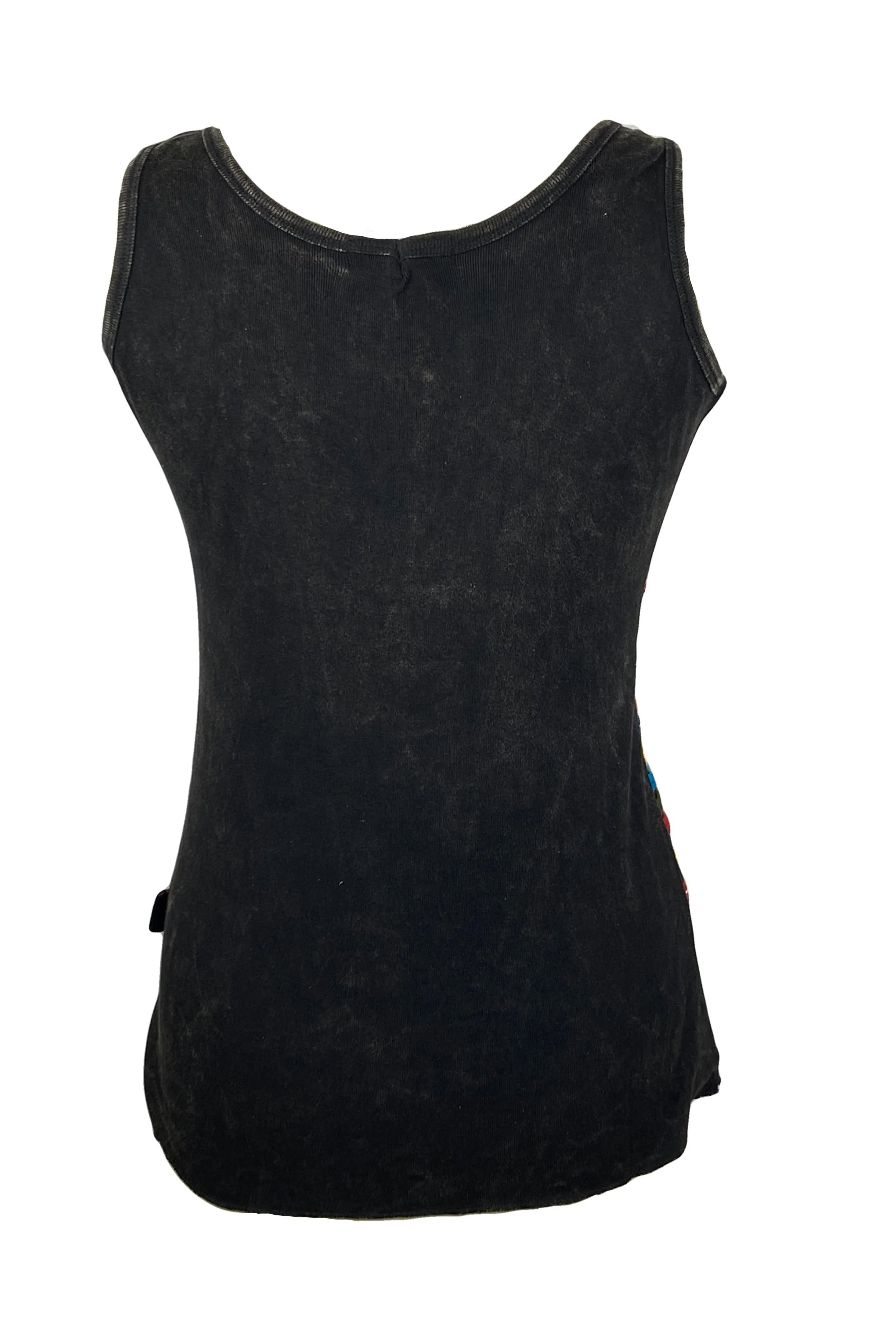 0084 RB Soft Knit Sleeveless Wide Strap Embroidered Tank Top Blouse