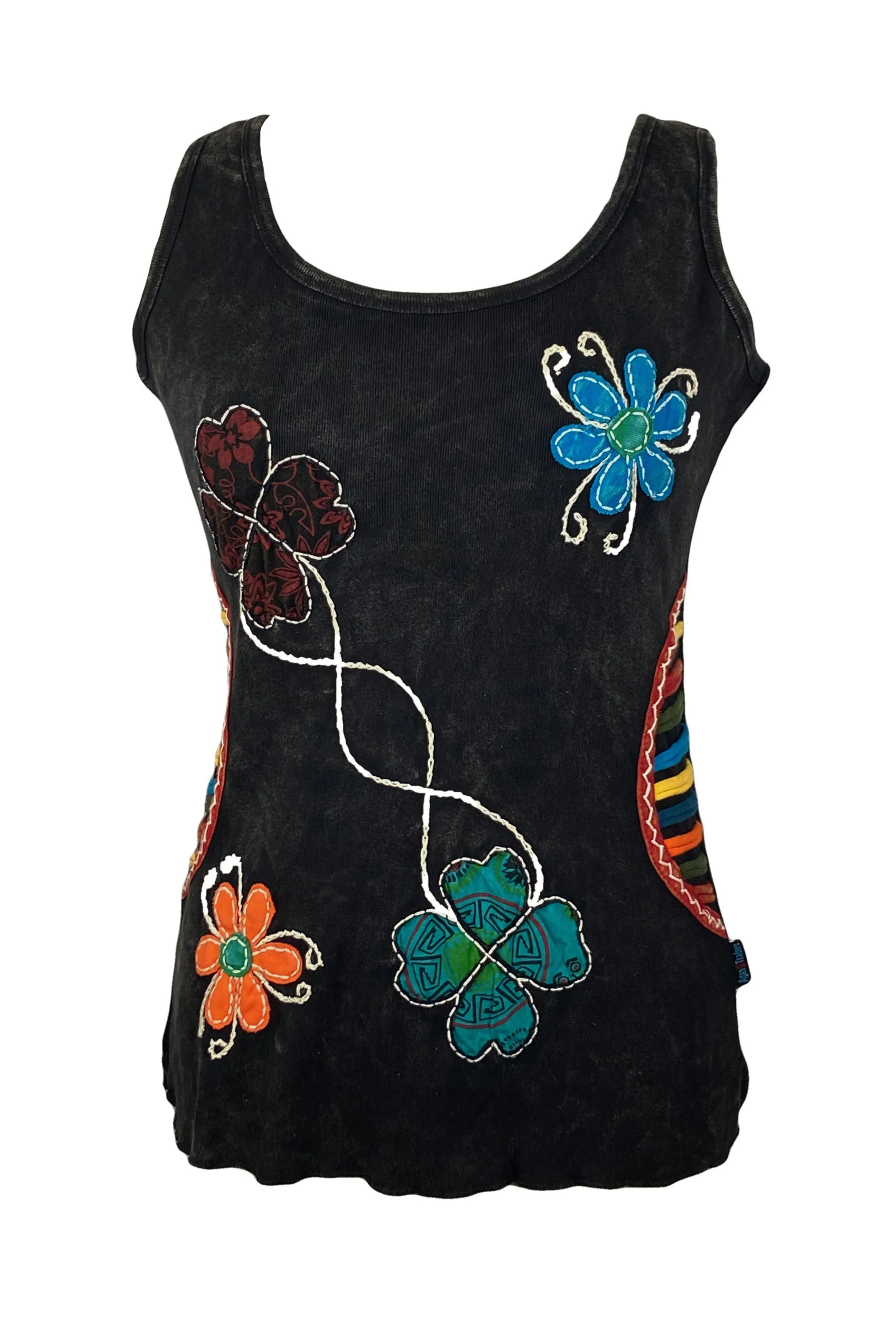 0084 RB Soft Knit Sleeveless Wide Strap Embroidered Tank Top Blouse