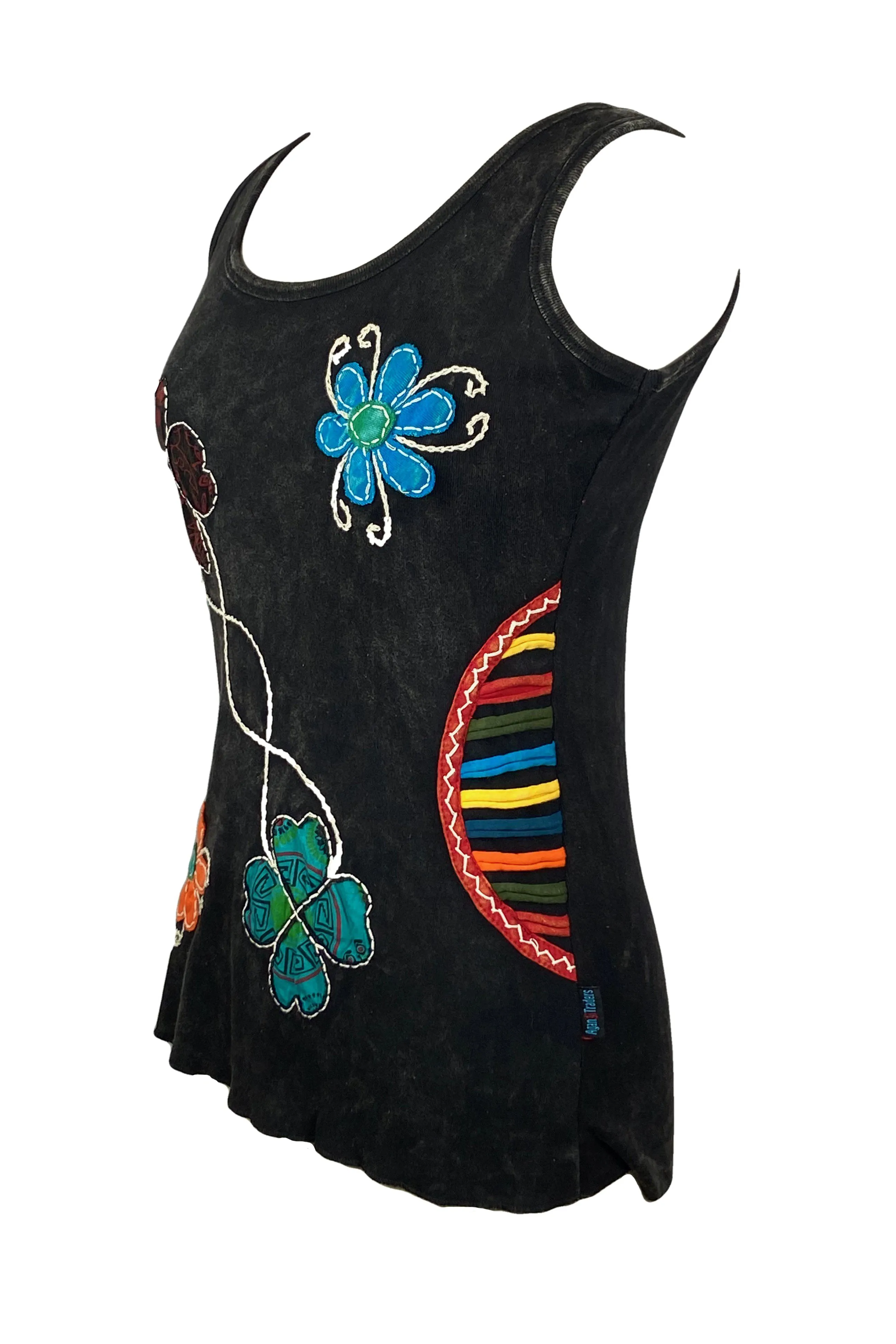 0084 RB Soft Knit Sleeveless Wide Strap Embroidered Tank Top Blouse