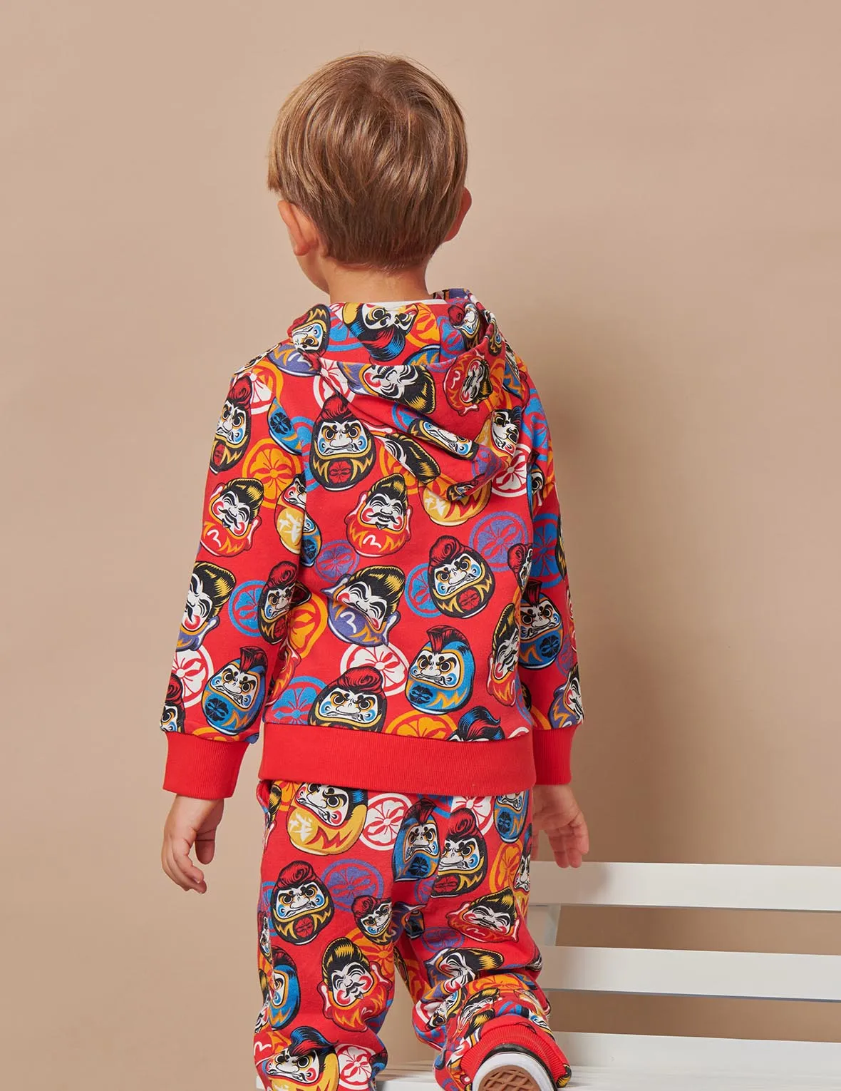 Allover Pompadour Daruma Print Hooded Sweatshirt