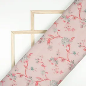Baby Pink And Pine Green Floral Pattern Digital Print Chanderi Fabric