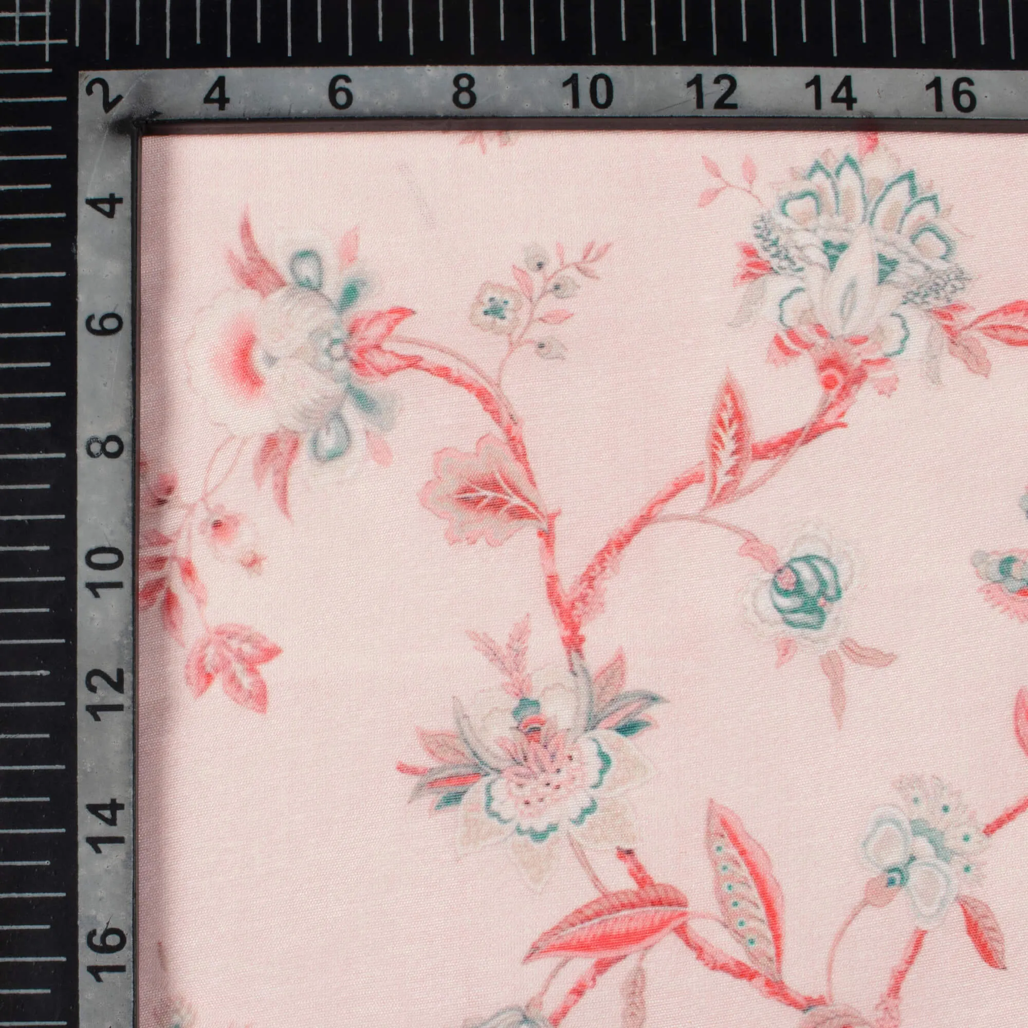 Baby Pink And Pine Green Floral Pattern Digital Print Chanderi Fabric