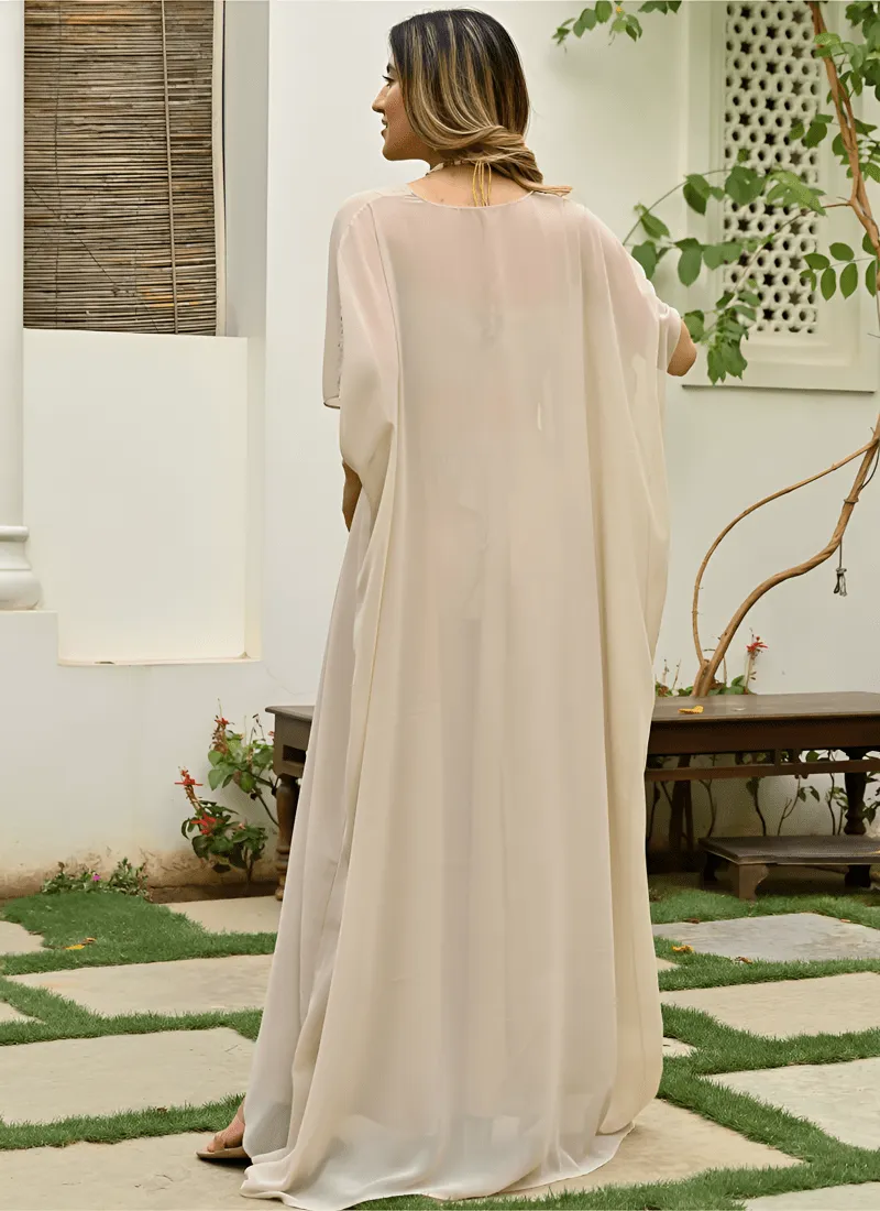 Beige Indo Western Crop Top Palazzo and Jacket Ensemble