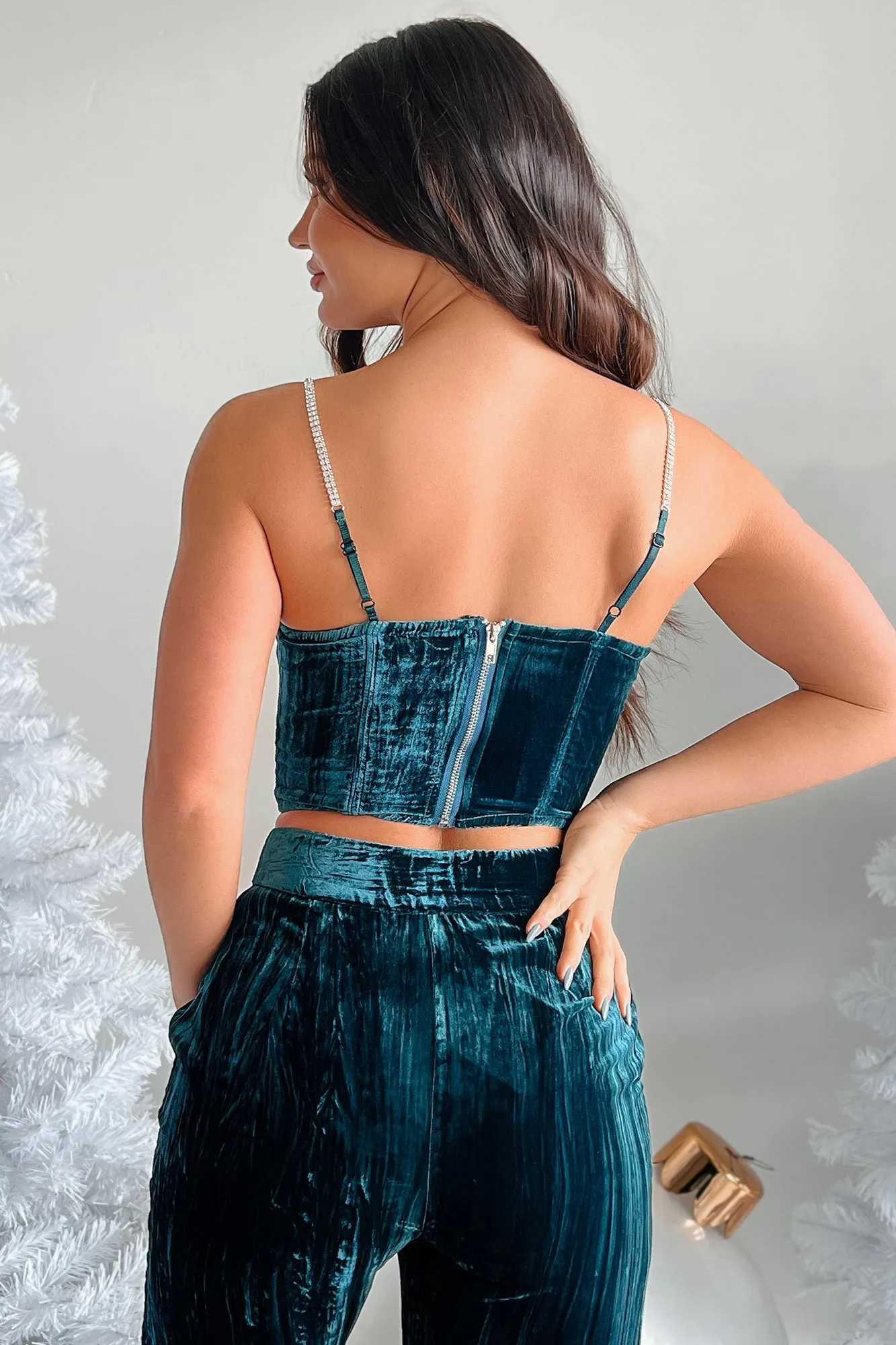 Big Time Glam Velvet Corset Top (Teal)