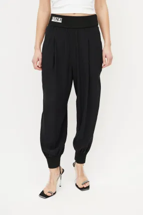 Black & White Silk Ribbed Logo Jogger