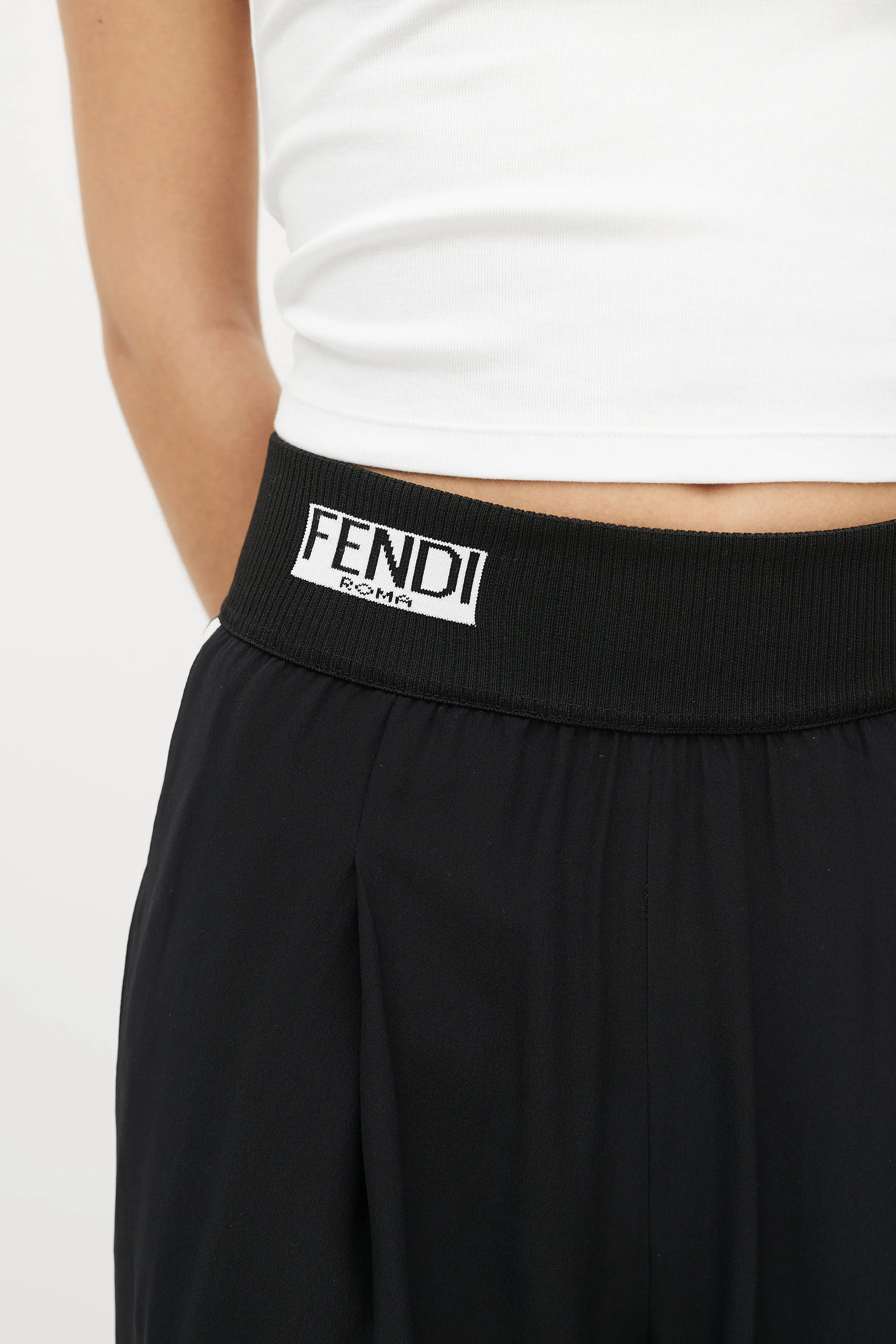 Black & White Silk Ribbed Logo Jogger