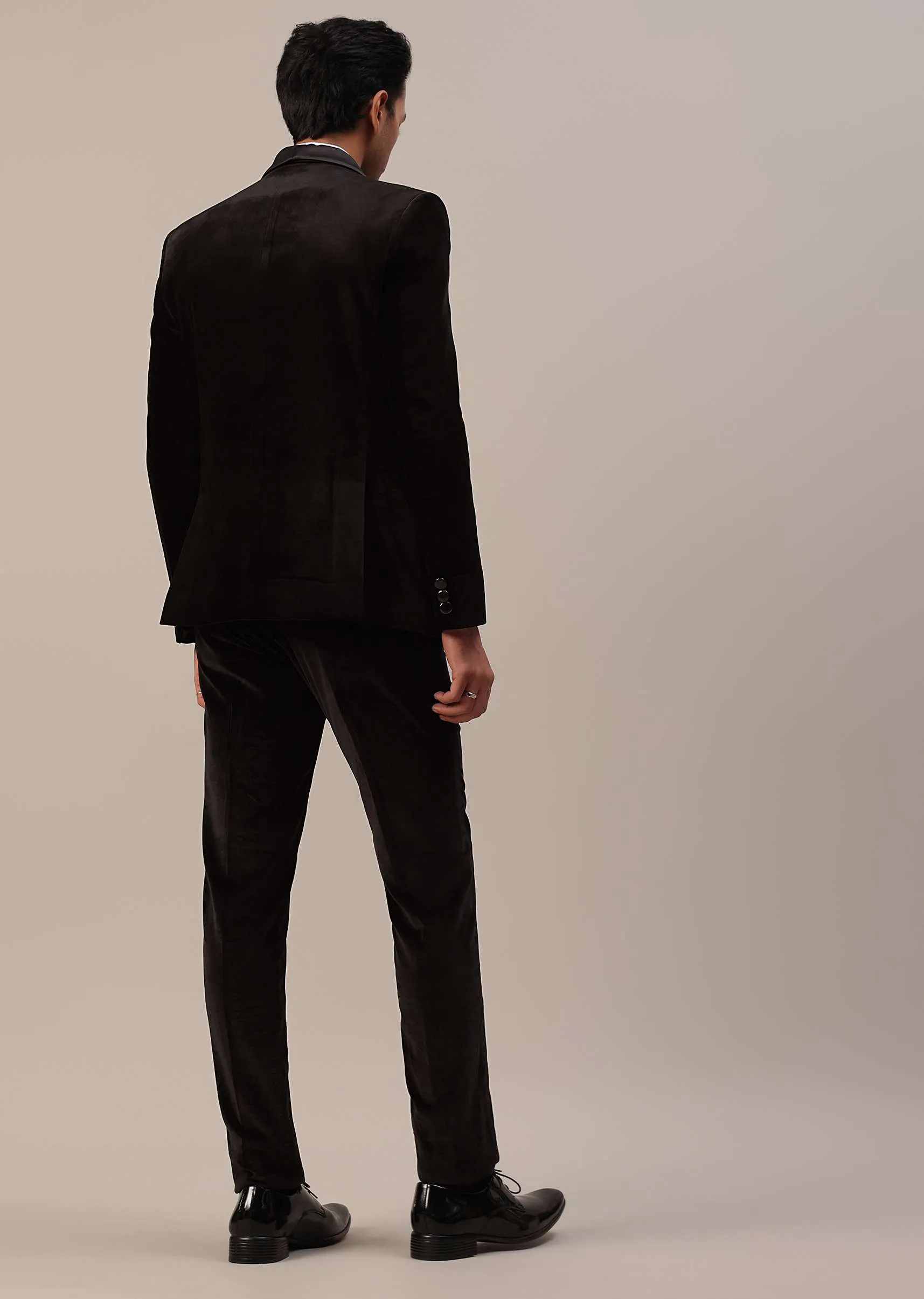 Black Crystal Handwork Tuxedo Set In Velvet