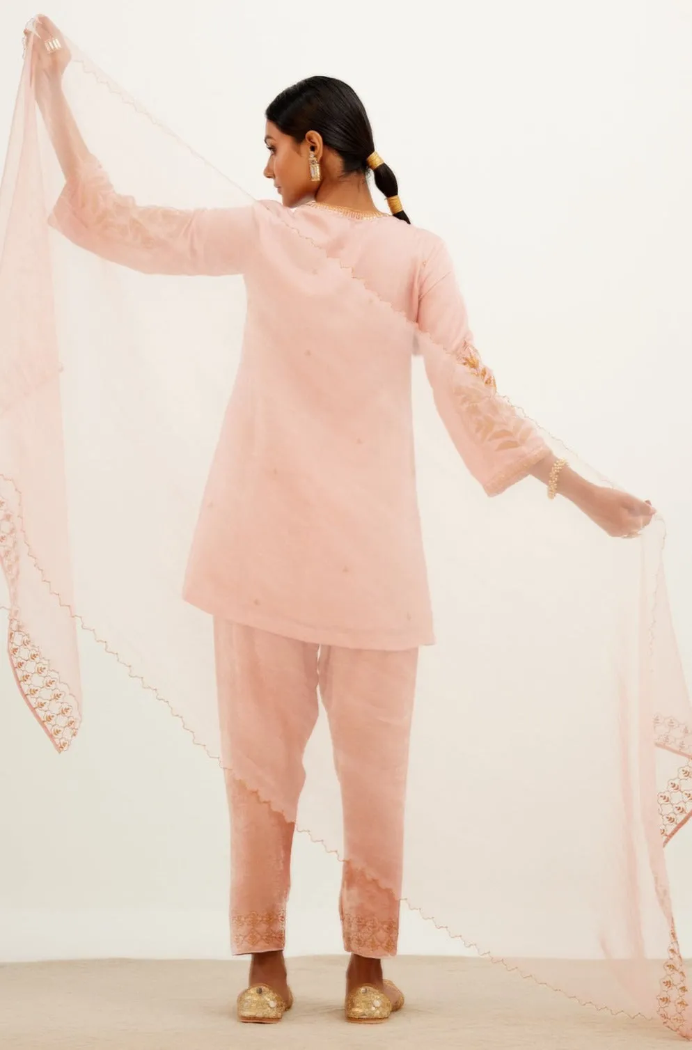 Blush Pink Embroidered Cotton Silk Satin Kurta Set