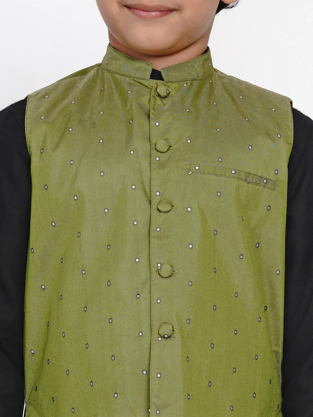 Boys Black & Green Solid Kurta with Dhoti Pants & Nehru Jacket