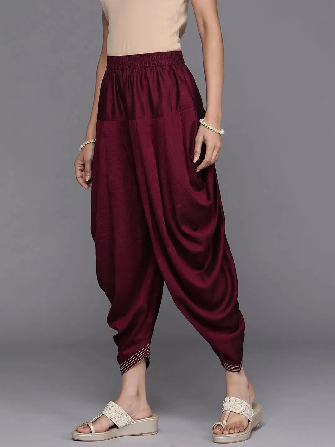 Burgundy Solid Silk Salwar Pants