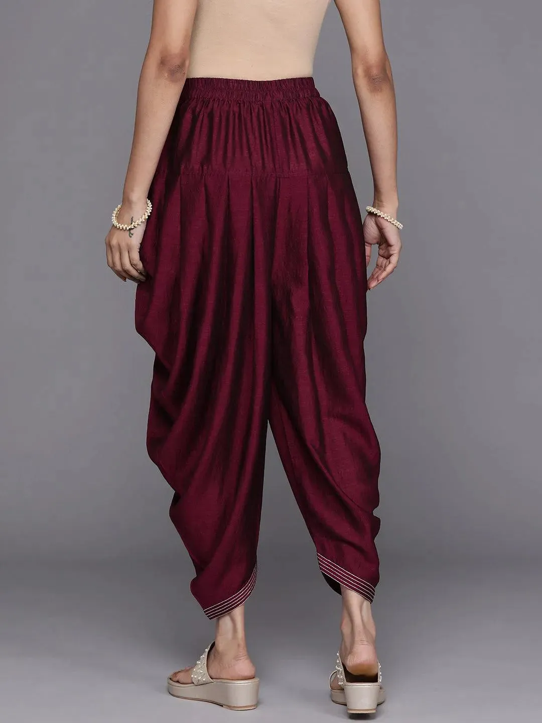 Burgundy Solid Silk Salwar Pants