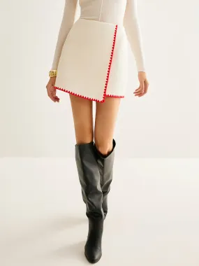 Contrast Embroidered Trim Tweed Skirt