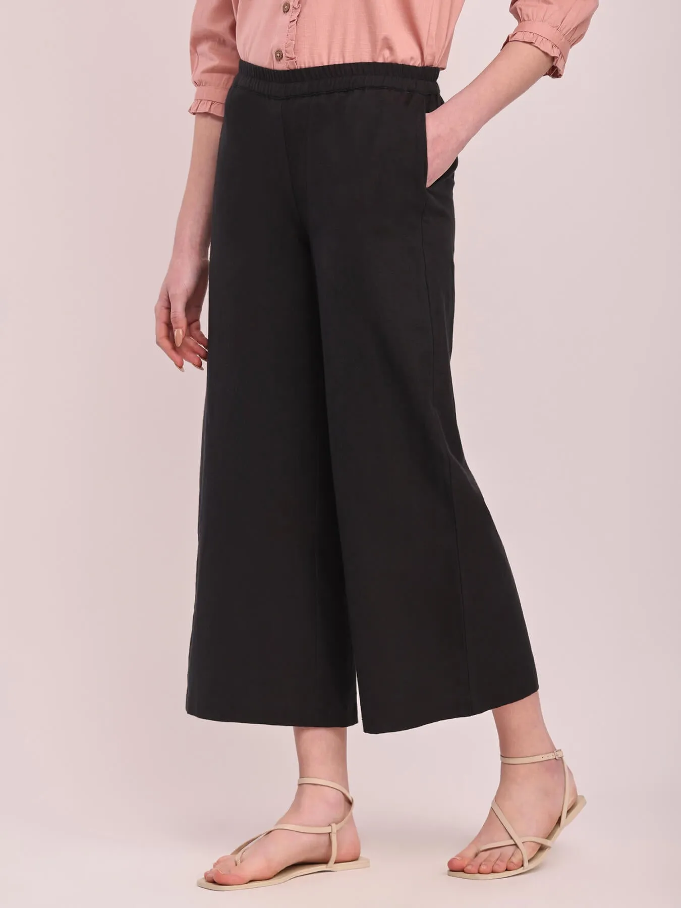 Cotton Solid Culottes - Black