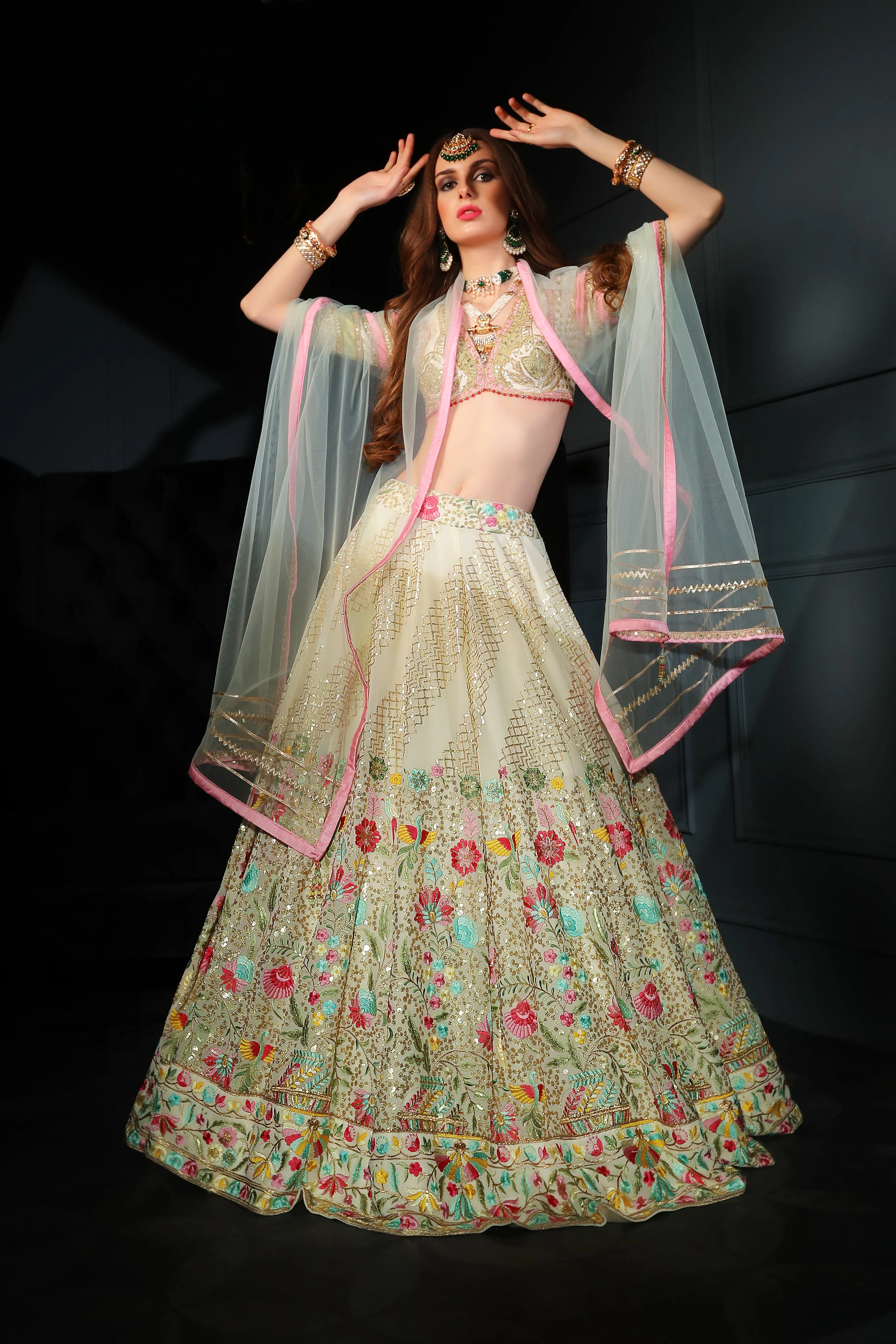 Cream embroidered top with skirt