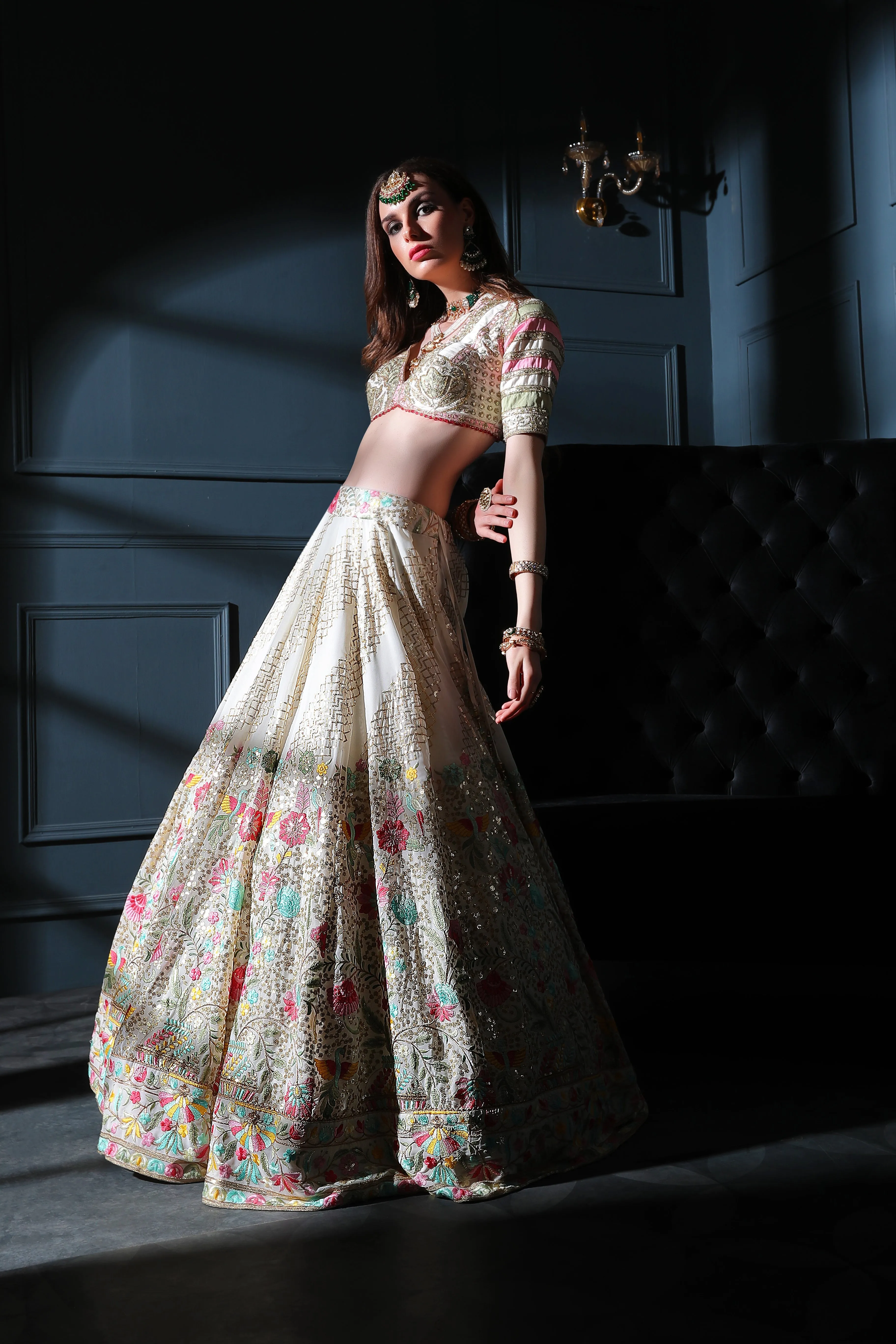Cream embroidered top with skirt