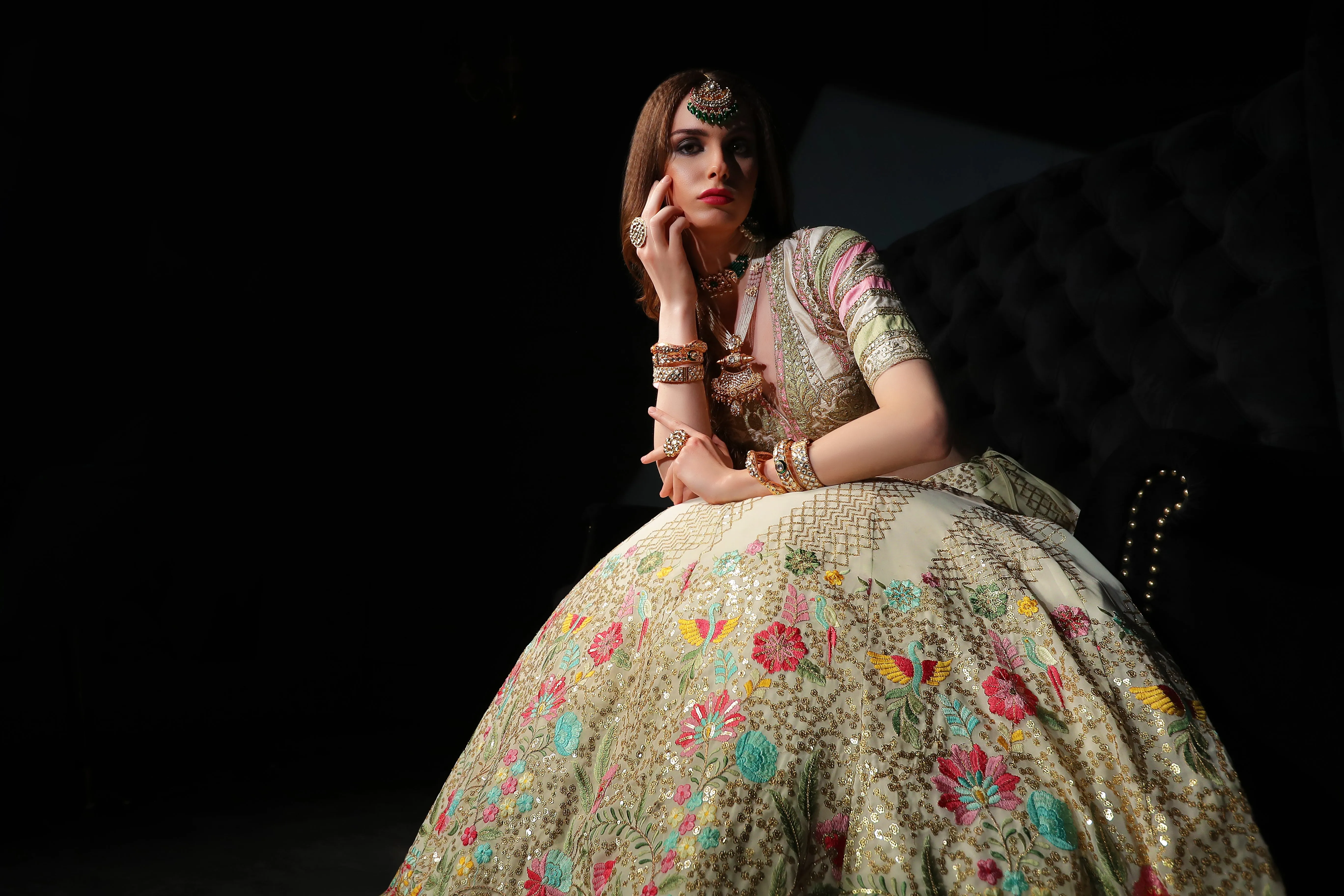 Cream embroidered top with skirt