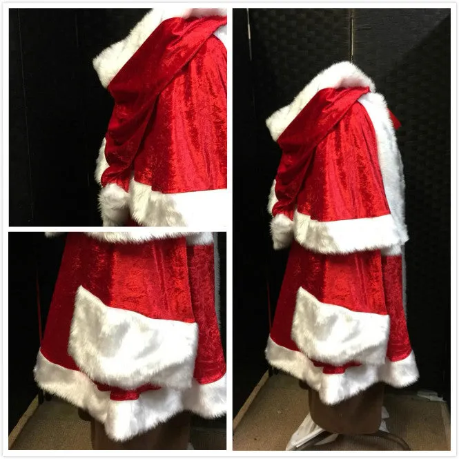 Father Christmas Costume with Red Velvet Trousers Short Crushed Velvet Santa Claus