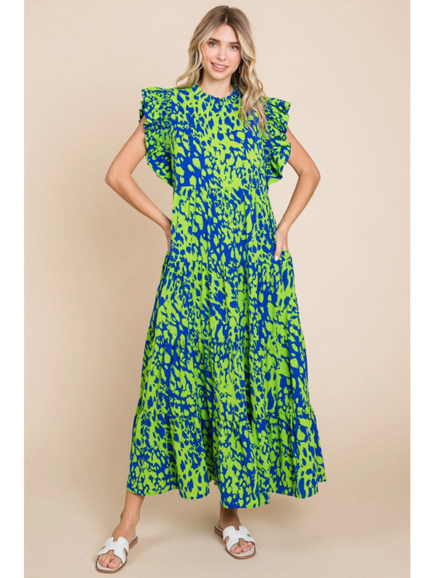 Frilled Printed Maxi Dress