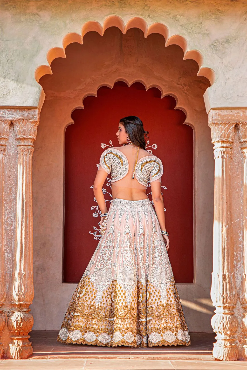 Fully Embroidered Nude Lehnga