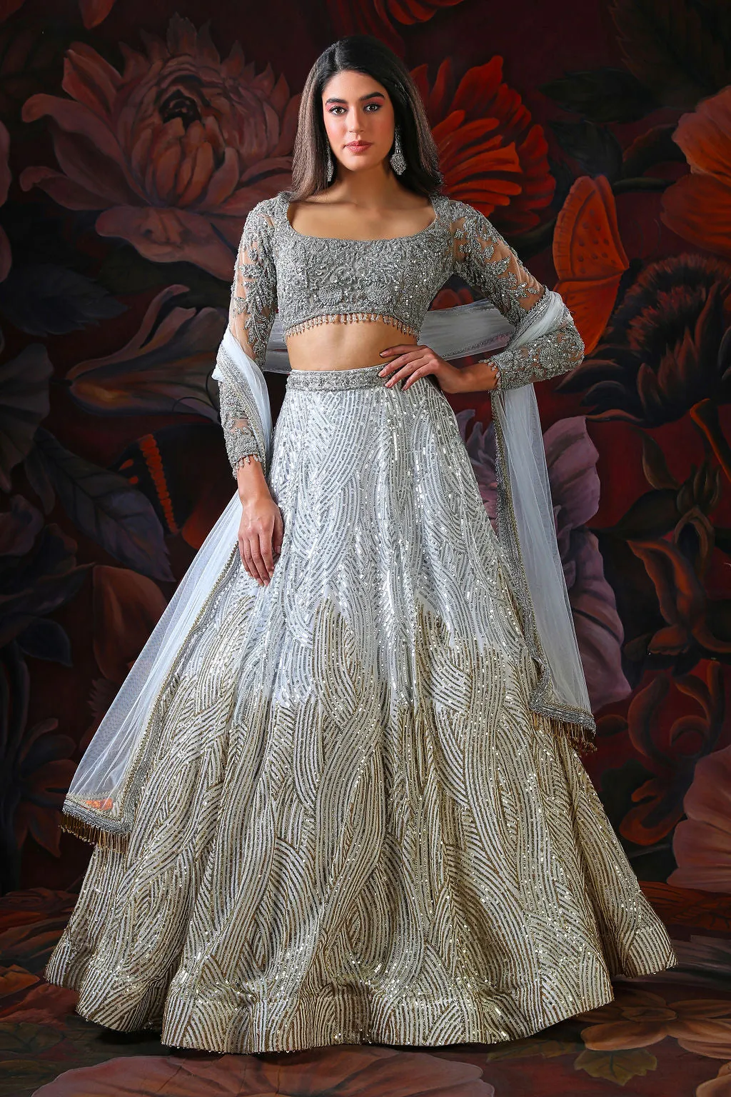 Grey embroidery Lehenga With Embroidery Top
