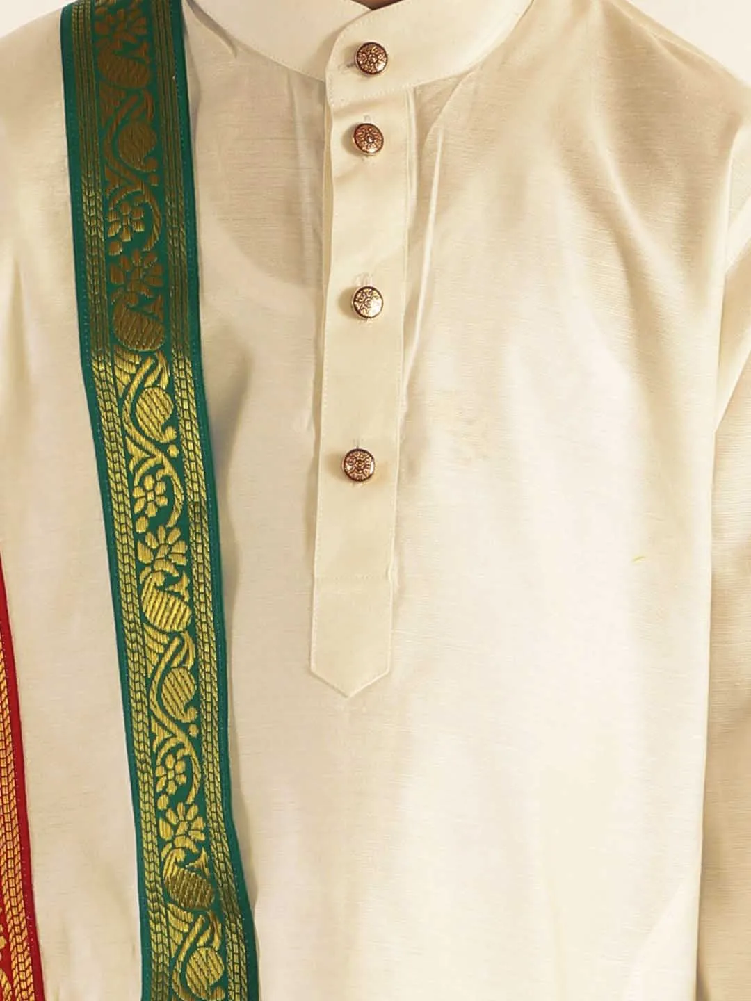 Jashvi Boy's Cream Cotton Kurta Dhoti and Dupatta Set