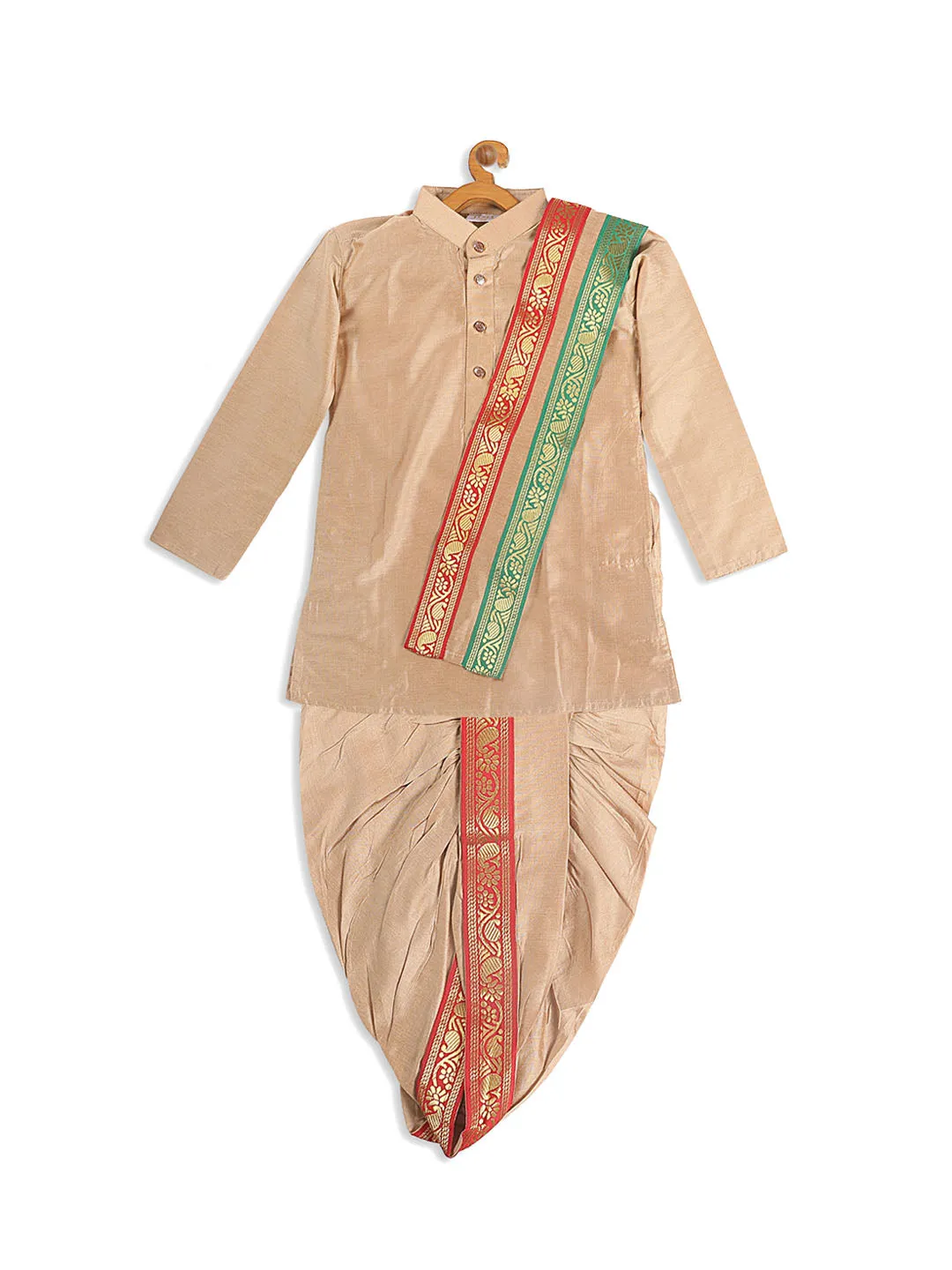 Jashvi Boy's Rose Gold Kurta with Dhoti Pants & With Dupatta Set