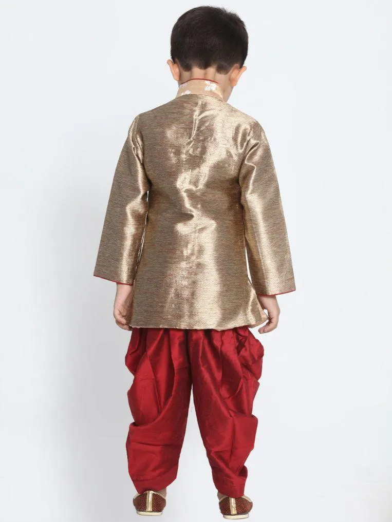 Jashvi Gold Cotton Silk Blend Sherwani and Dhoti Pant Set