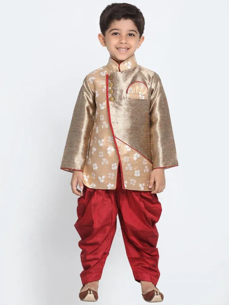 Jashvi Gold Cotton Silk Blend Sherwani and Dhoti Pant Set