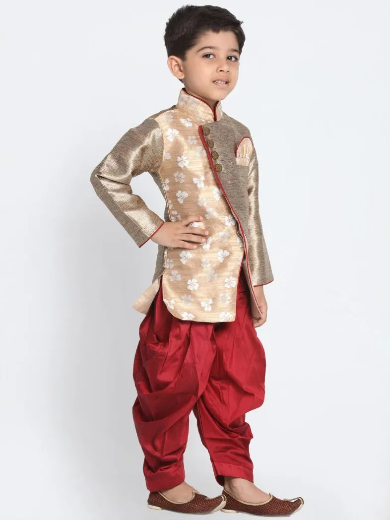 Jashvi Gold Cotton Silk Blend Sherwani and Dhoti Pant Set