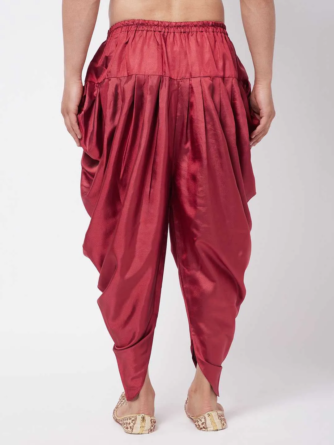 Jashvi Men's Maroon Cotton Blend Cowl Dhoti