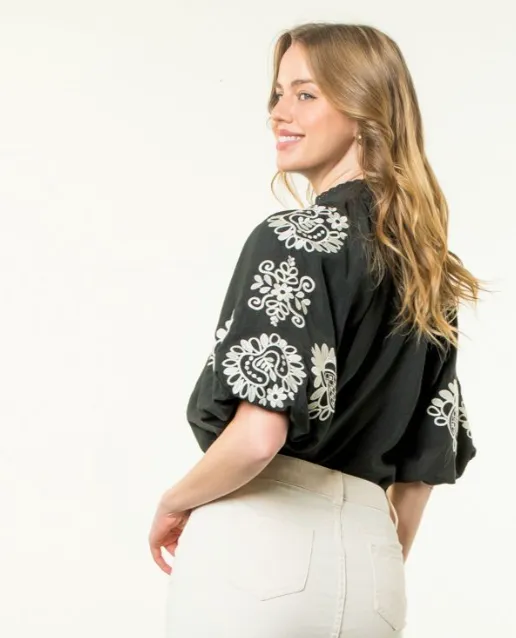Kylie Embroidered Puff Sleeve Top