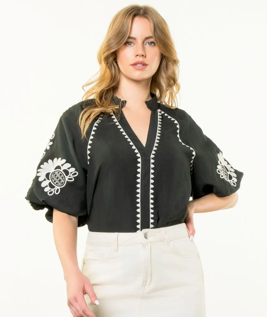 Kylie Embroidered Puff Sleeve Top