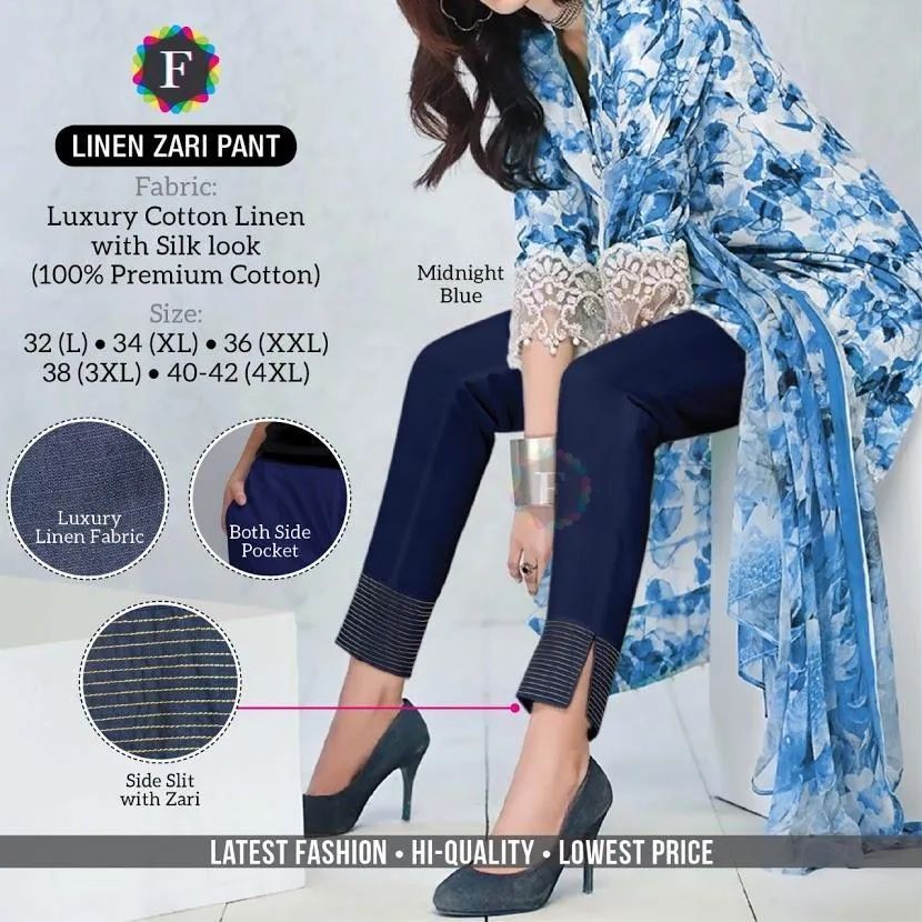 Linen Cotton Regular Fit Kurti Pants for Women With Pockets