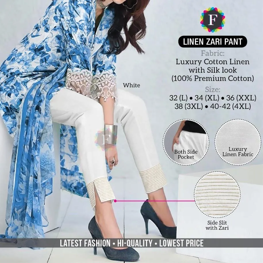 Linen Cotton Regular Fit Kurti Pants for Women With Pockets