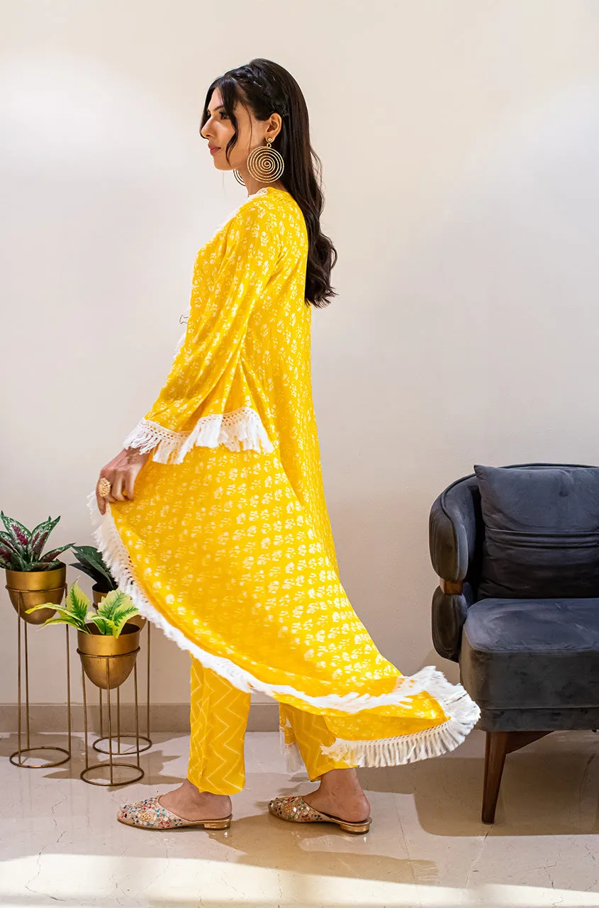 MATARGASHTI - Yellow Asymmetrical Long Kurta with Dhoti  Pants