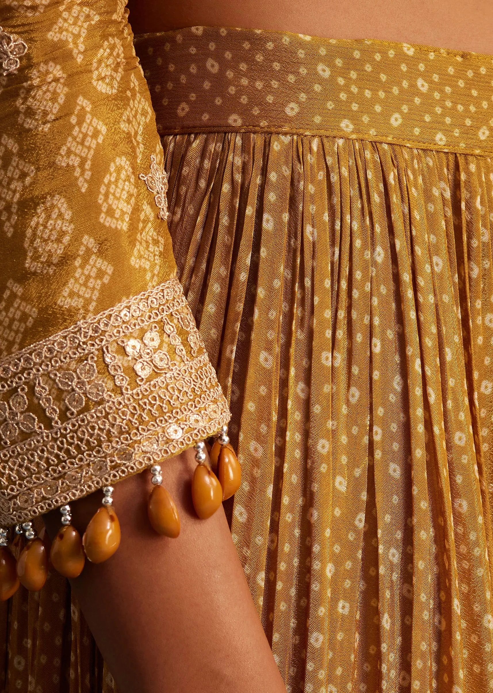 Mustard Yellow Chinon Bandhani Palazzo Set