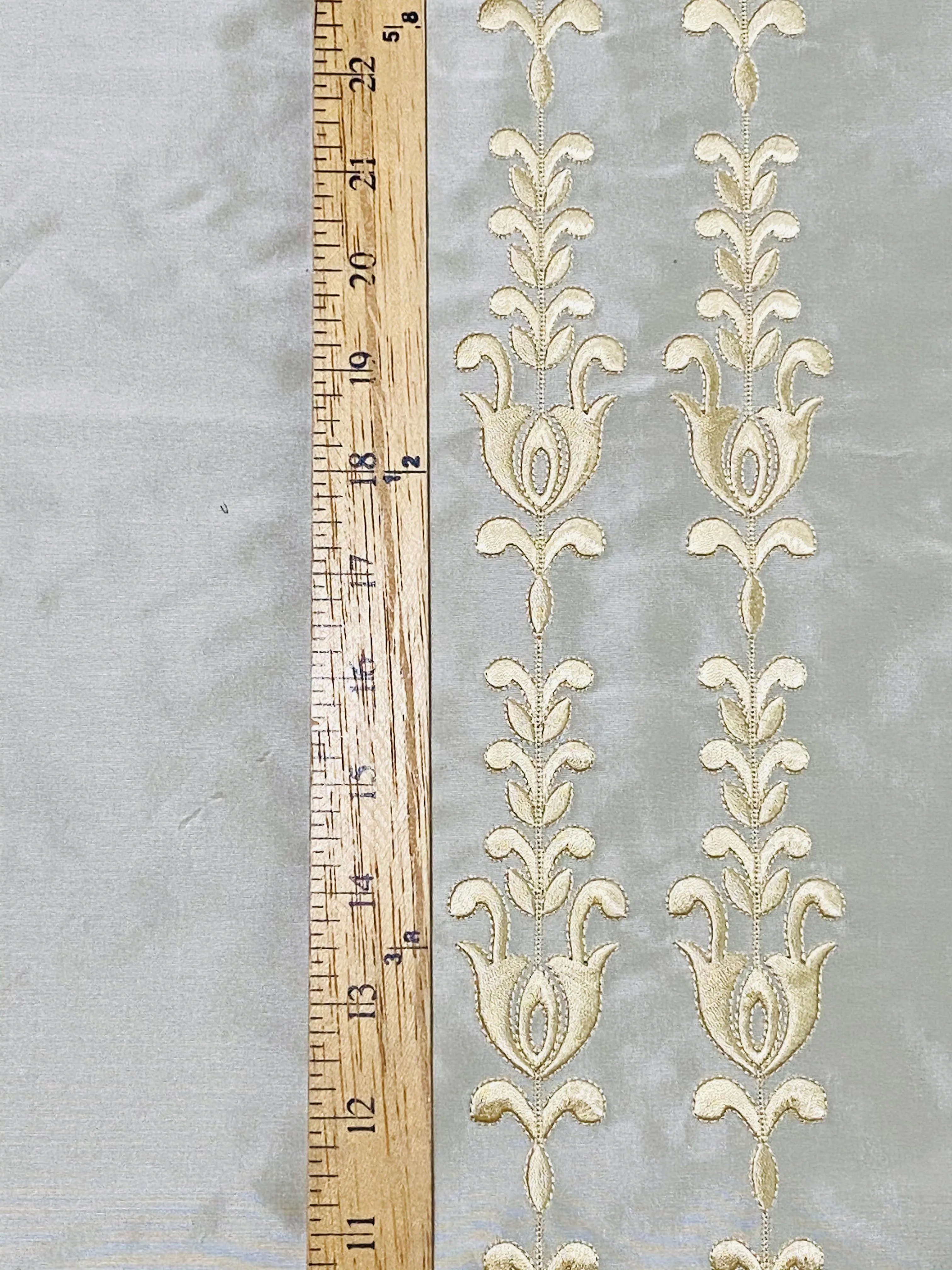 NEW Queen Marguerite Designer 100% Silk Taffeta Champagne Drapery Fabric Gold Embroidered Tulip Stripe SB_3_22