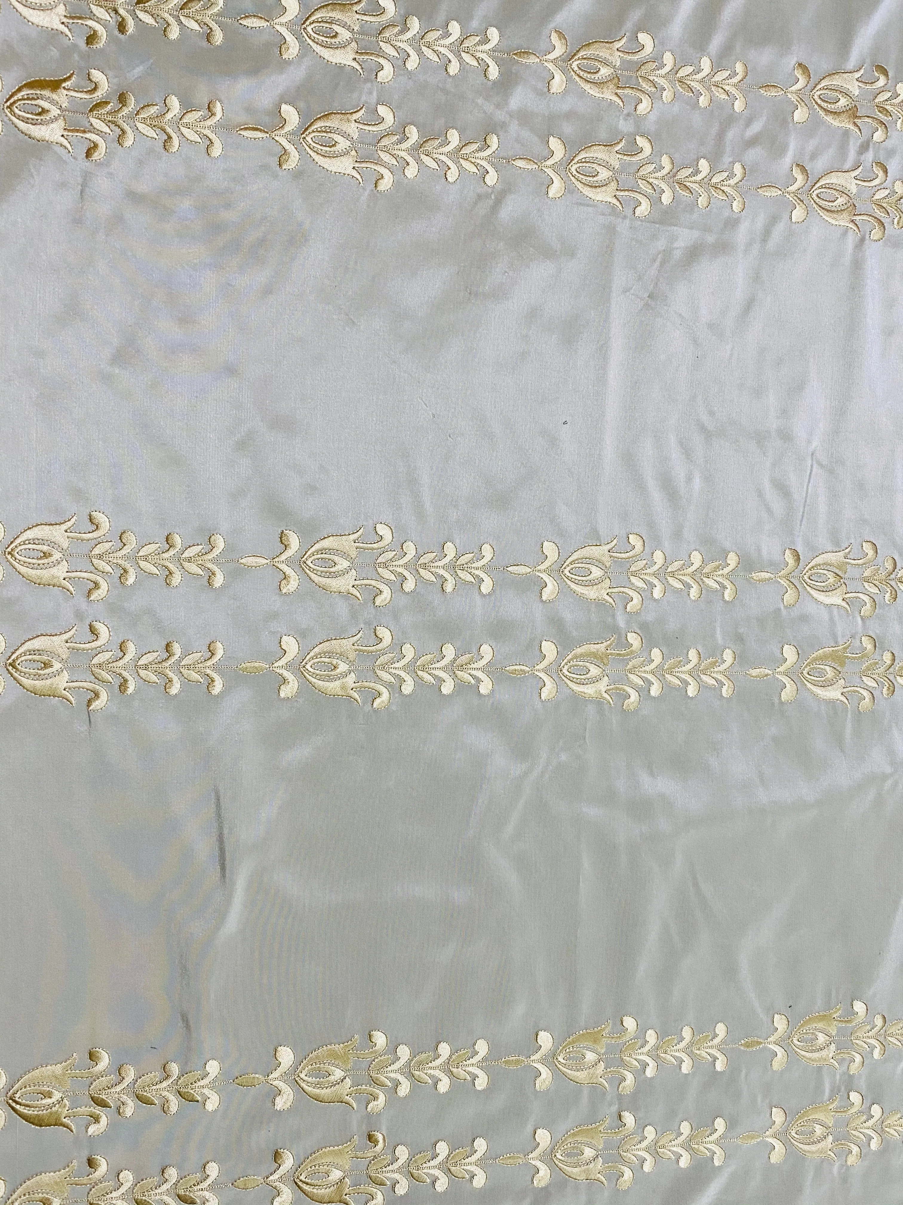 NEW Queen Marguerite Designer 100% Silk Taffeta Champagne Drapery Fabric Gold Embroidered Tulip Stripe SB_3_22
