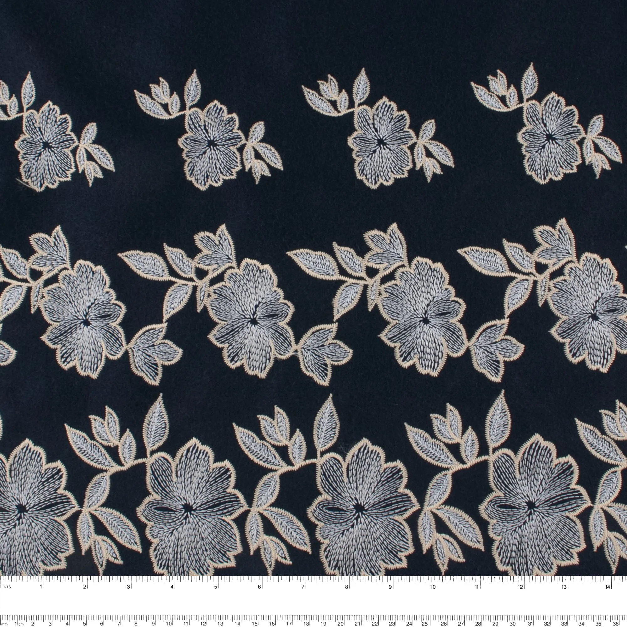 Novelty Embroidered Coating - ELSA - Florals - Navy