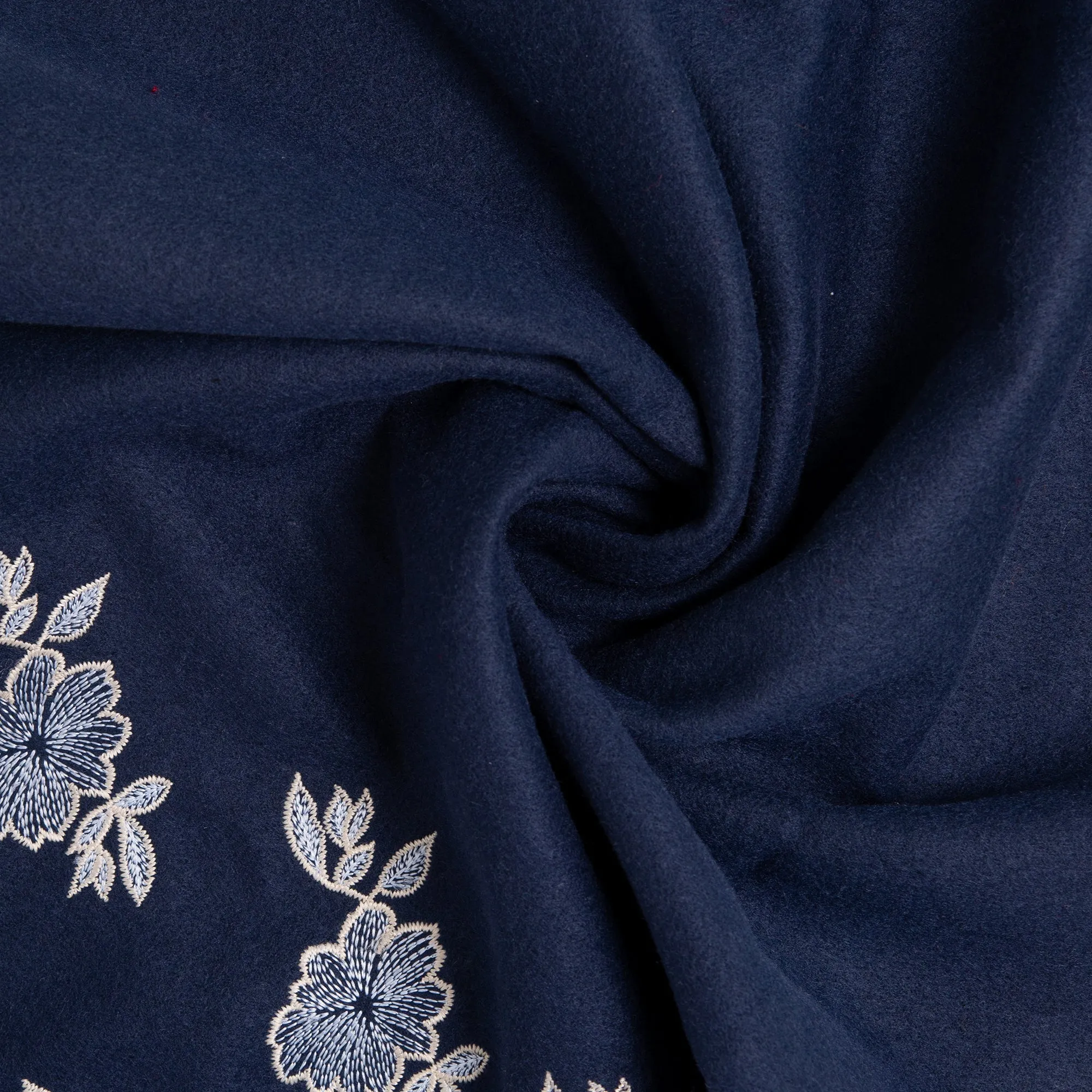 Novelty Embroidered Coating - ELSA - Florals - Navy