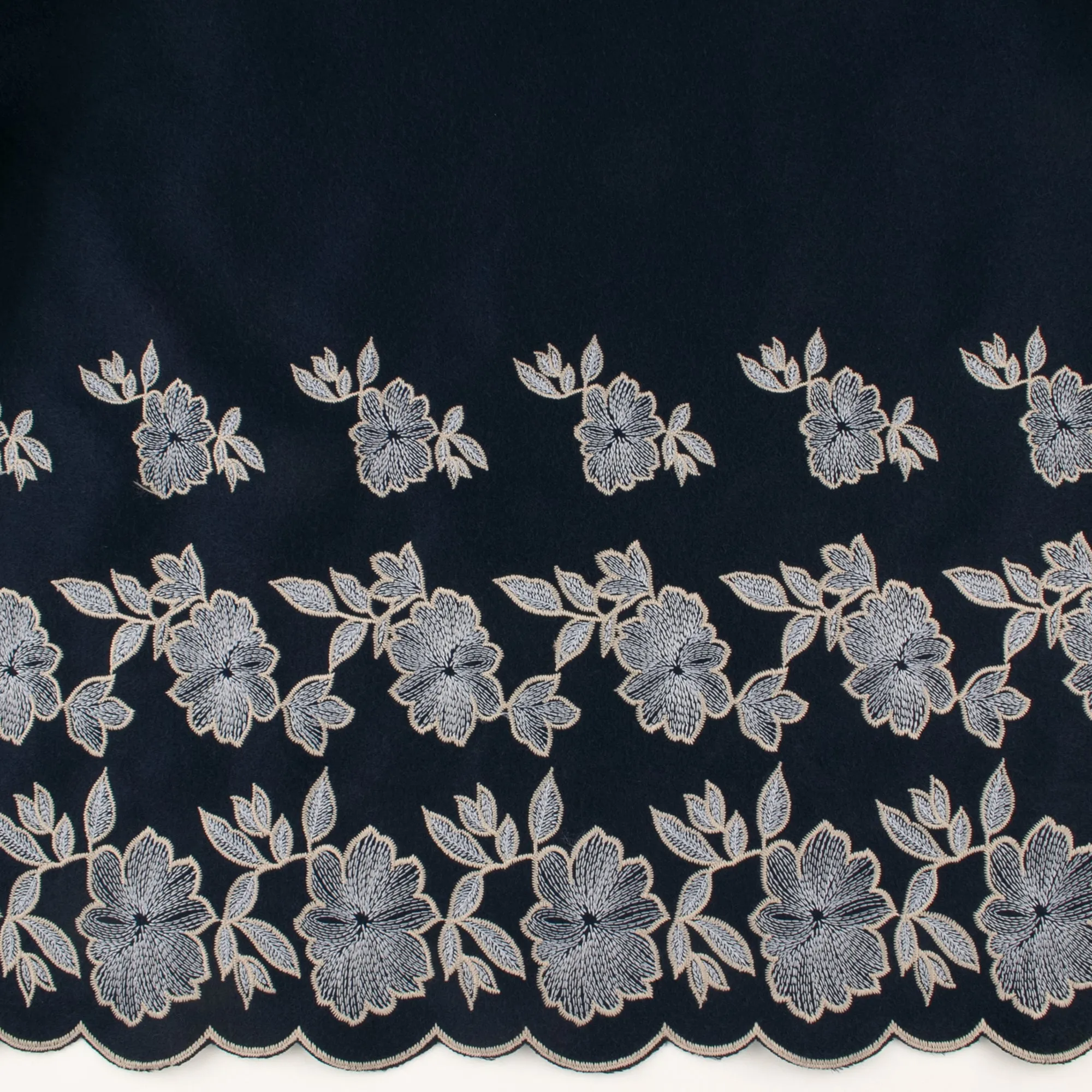 Novelty Embroidered Coating - ELSA - Florals - Navy