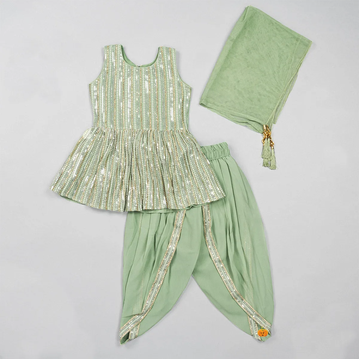 Pink & Pista Girls Dhoti Kurta Set