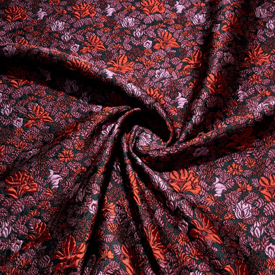 Pink & Red Floral Embroidered Brocade