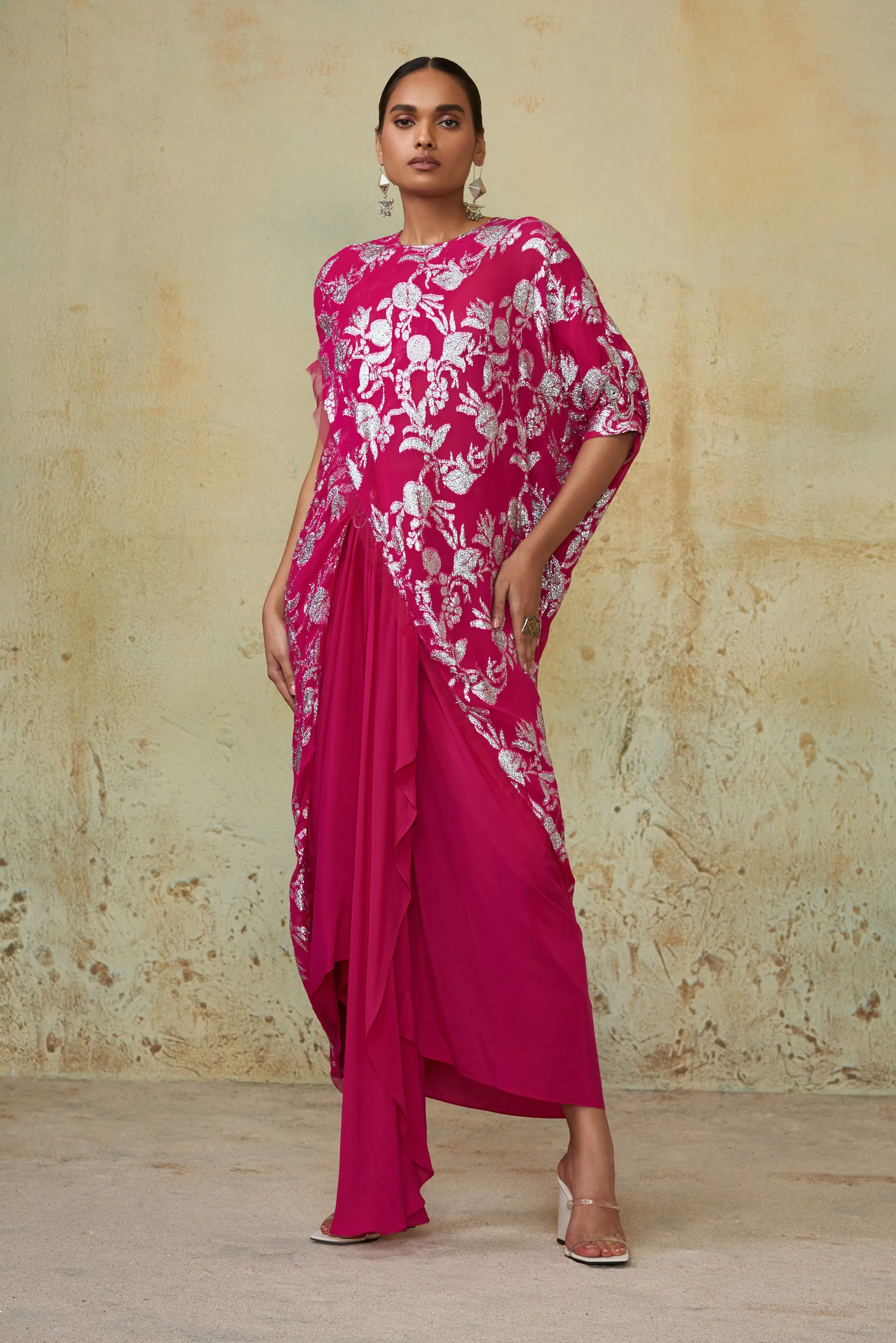 Pink Embroidered Drape Skirt