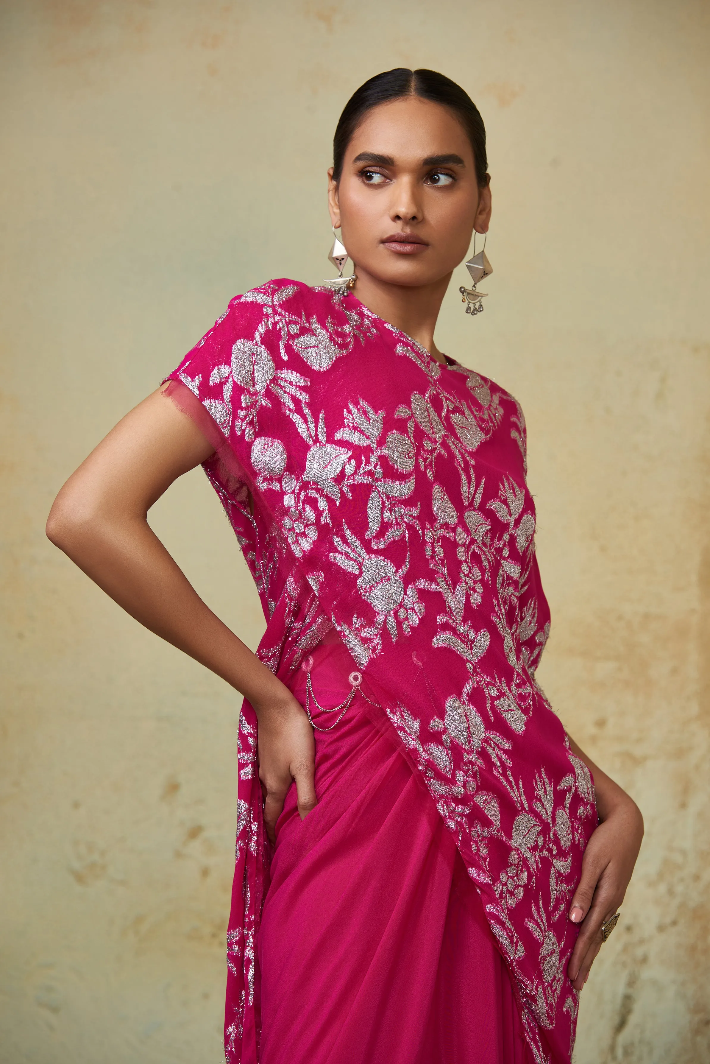 Pink Embroidered Drape Skirt