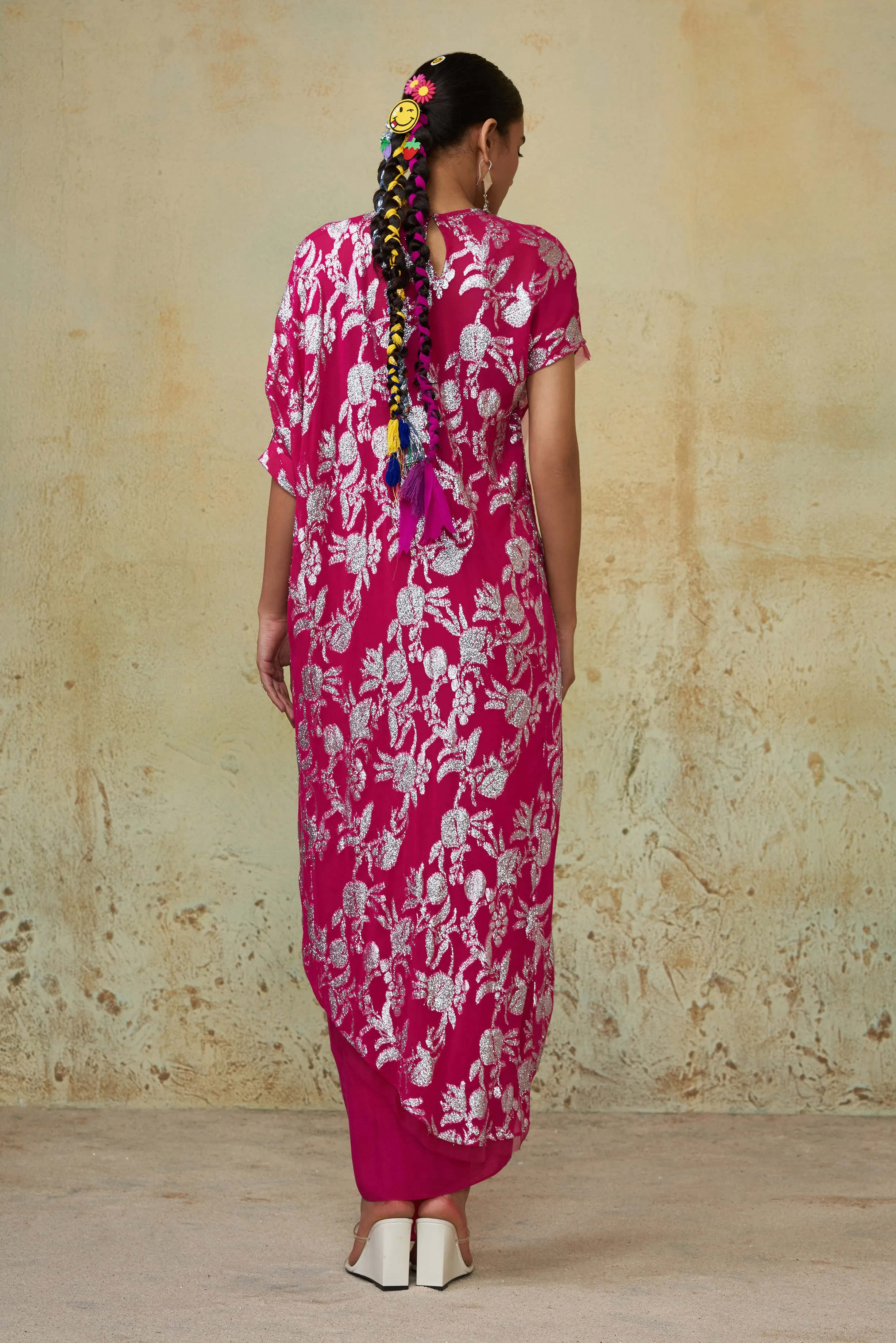 Pink Embroidered Drape Skirt