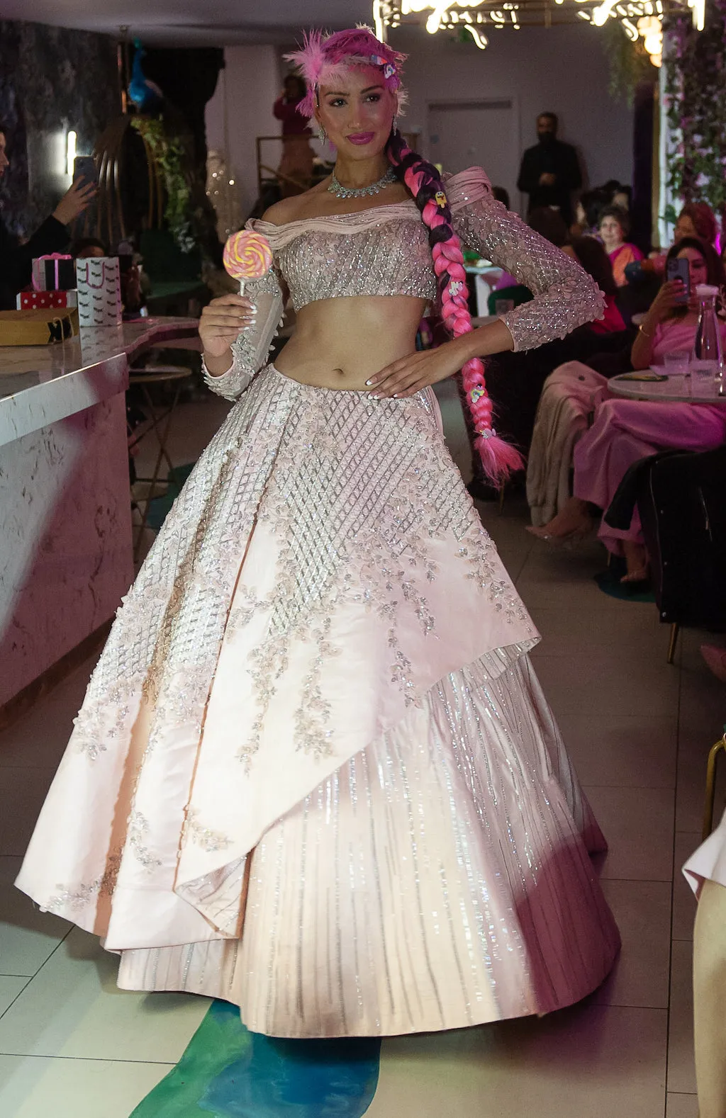 Pink Embroidered Top and Skirt