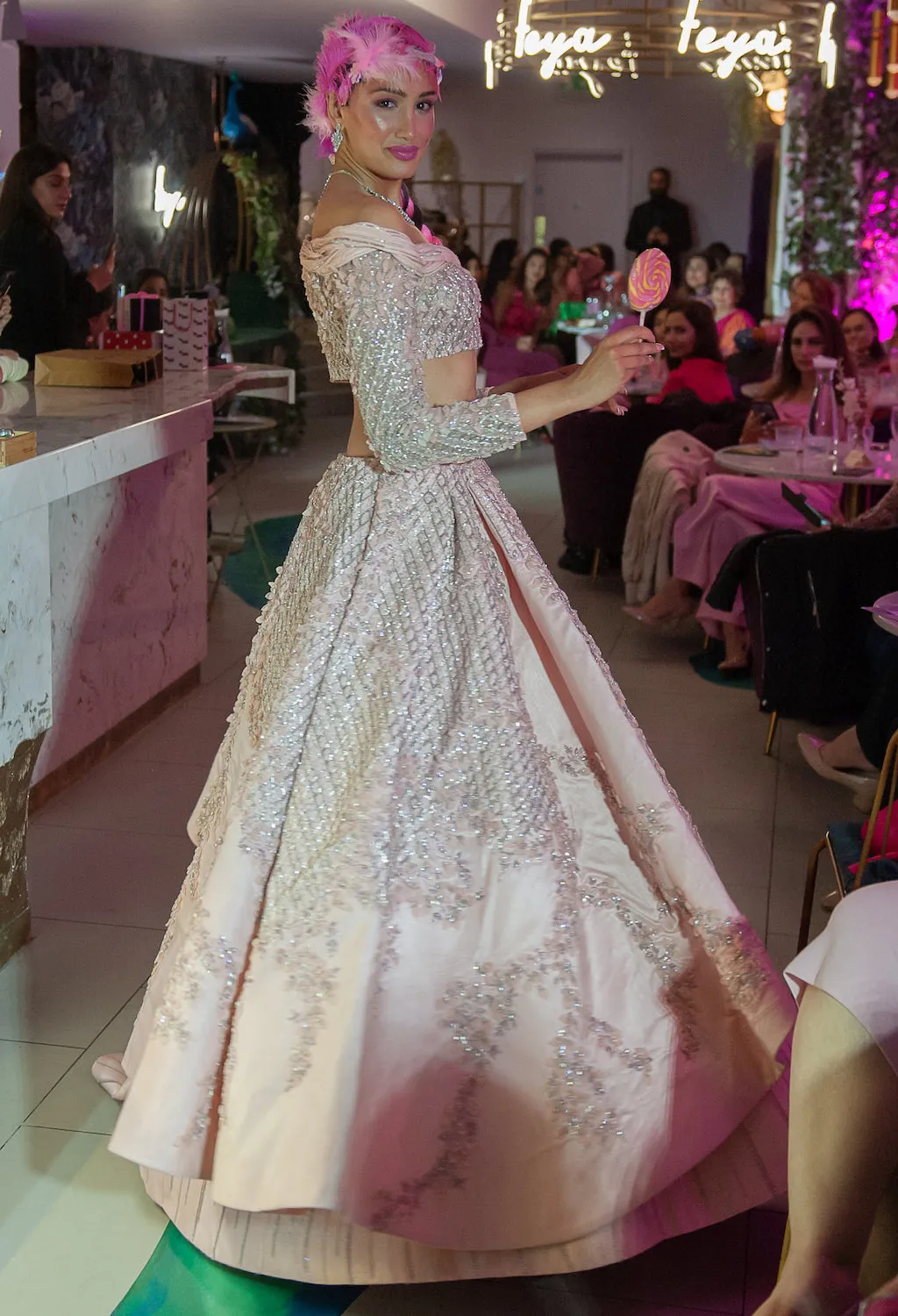 Pink Embroidered Top and Skirt