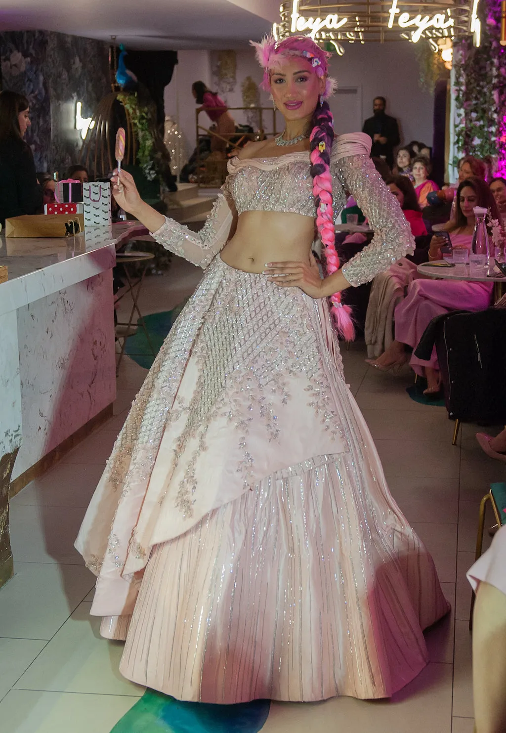 Pink Embroidered Top and Skirt